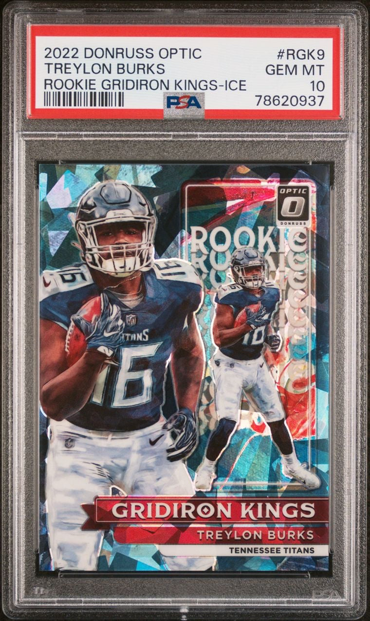 2022 Donruss Optic Rookie Gridiron Kings Ice /15 Treylon Burks PSA 10 Pop 2