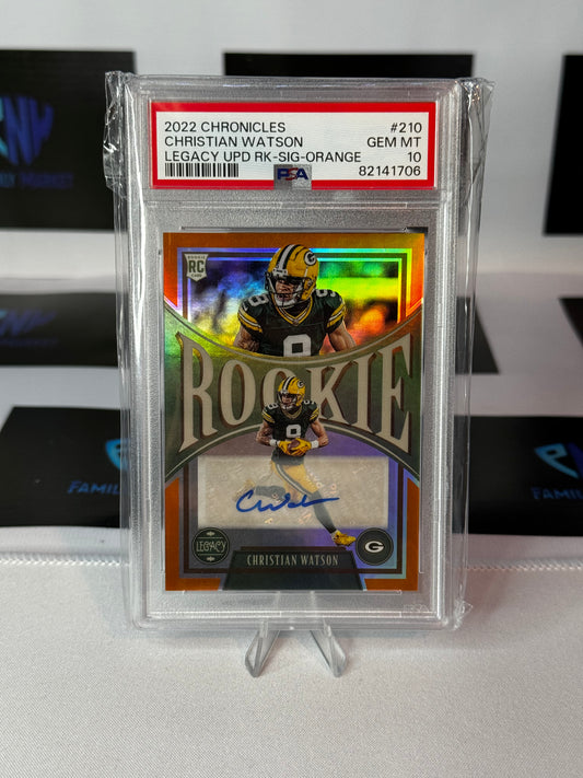 2022 Chronicles Legacy Rookie Signature Orange /35 Christian Watson PSA 10